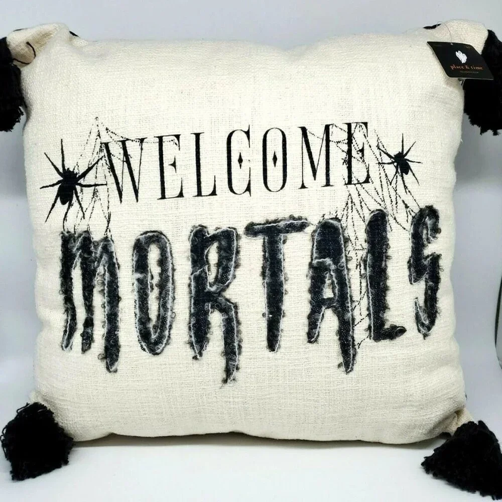 Place and Time Halloween Throw Pillow with Tassels 